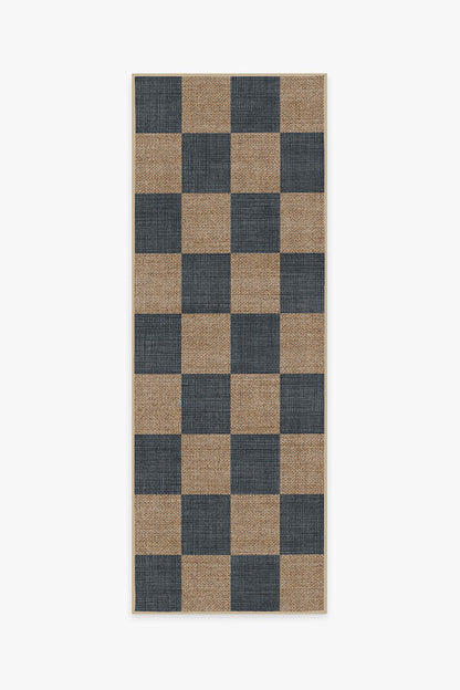 Checkerboard Soft Navy Re-Jute Rug Cerise Coconut