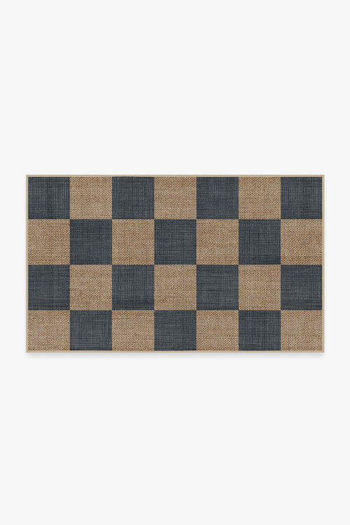 Checkerboard Soft Navy Re-Jute Rug Cerise Coconut