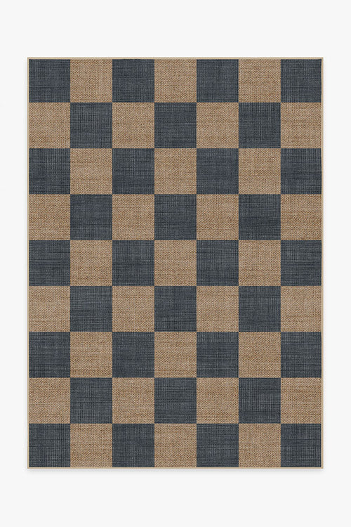 Checkerboard Soft Navy Re-Jute Rug Cerise Coconut