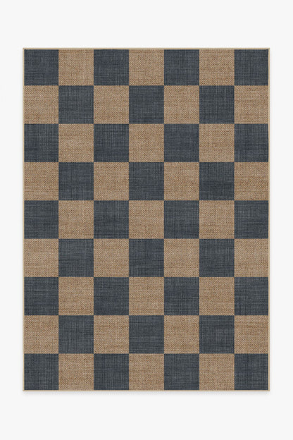 Checkerboard Soft Navy Re-Jute Rug Cerise Coconut