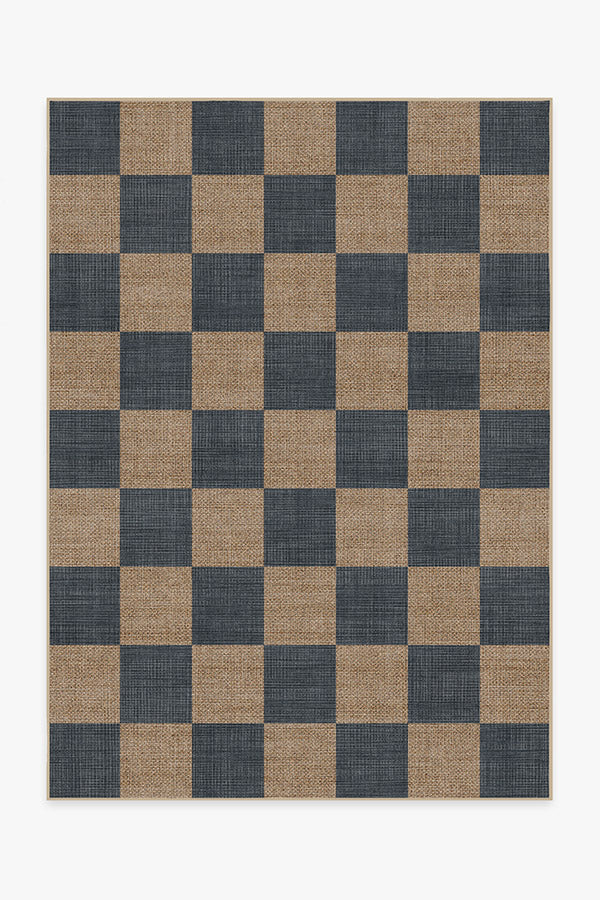 Checkerboard Soft Navy Re-Jute Rug Cerise Coconut