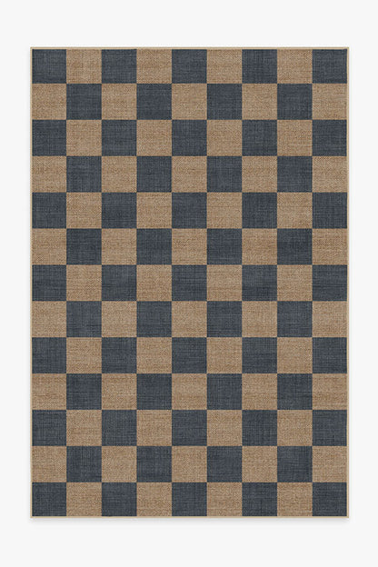 Checkerboard Soft Navy Re-Jute Rug Cerise Coconut