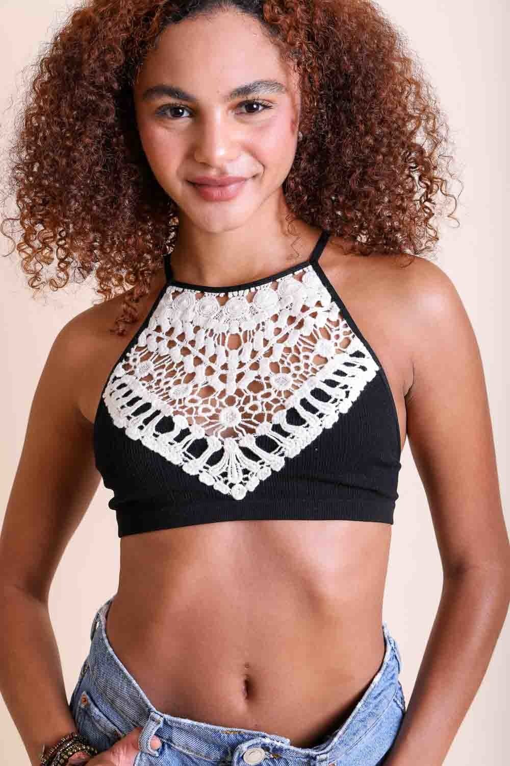 Crochet Lace High Neck Bralette Periwinkle Aether