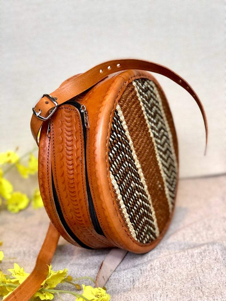 African Round Sisal Sling Bag White Baobab