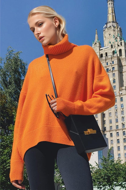 Basic Bae Turtleneck Dropped Shoulder Long Sleeve Sweater Trendsi