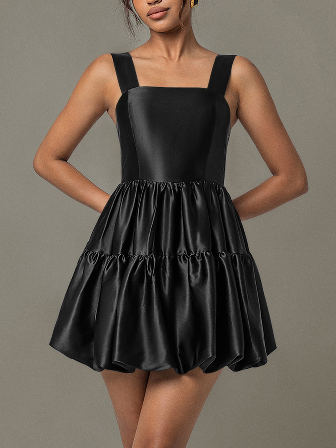 Ruched Square Neck Wide Strap Mini Dress Trendsi