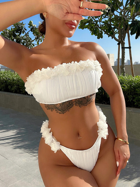 Applique Tie Back Two-Piece Bikini Set Trendsi