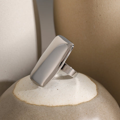 Stainless steel rectangle adjustable open ring, 18K gold-plated.