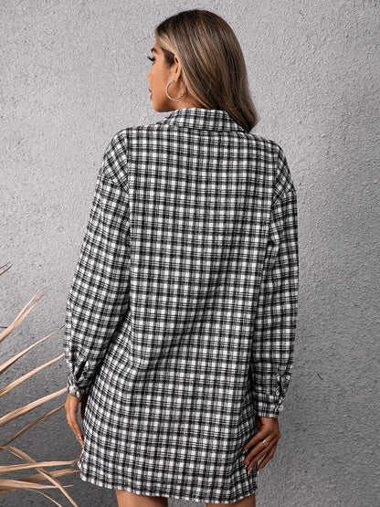 Ivy Lane Pocketed Plaid Long Sleeve Mini Dress Trendsi