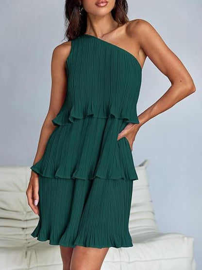 Layered Single Shoulder Mini Dress Trendsi