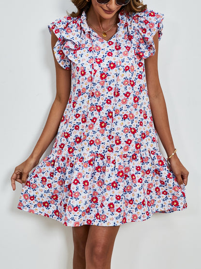 Tied Floral Cap Sleeve Mini Dress Trendsi