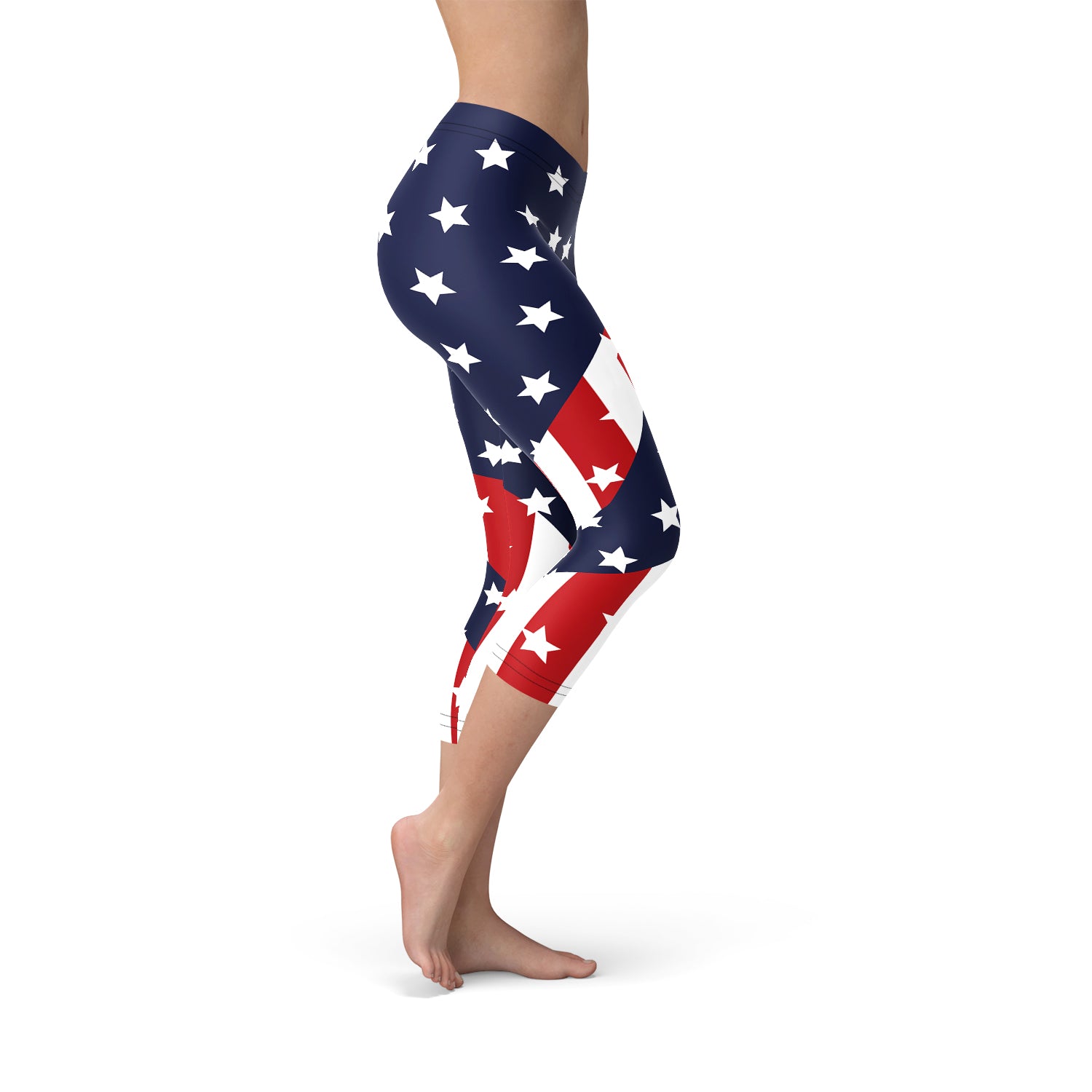 Womens American Flag Capri Leggings Maroon Sooty