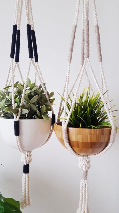 Macrame Plant Hanger, Hanging Planter, Color Block Silver Simba