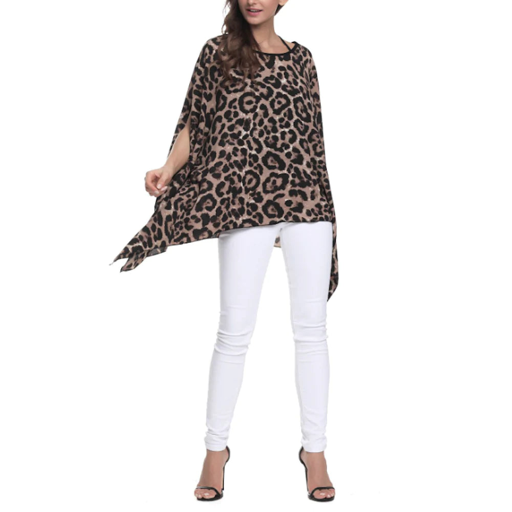 Womens Leopard Print Batwing Chiffon Top Yellow Pandora