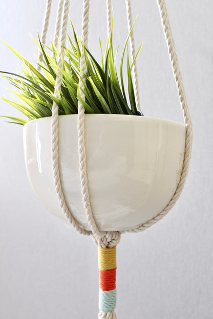 Macrame Plant Hanger, Hanging Planter, Color Block Silver Simba