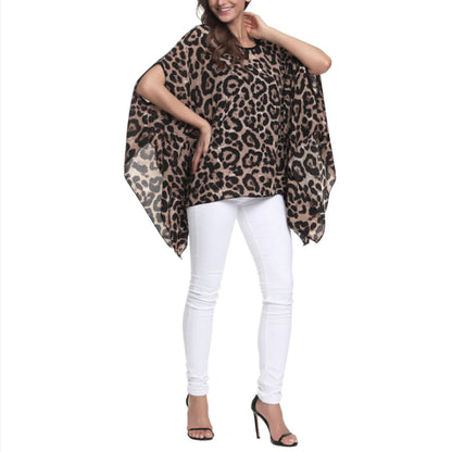 Womens Leopard Print Batwing Chiffon Top Yellow Pandora