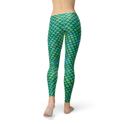 Womens Green Mermaid Leggings Maroon Sooty