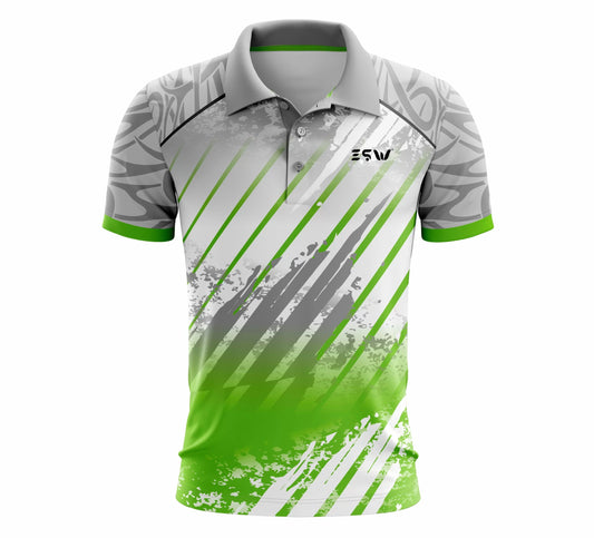 Men Geometric Print Polo Neck Polyester White Green T-Shirt Chocolate Misty