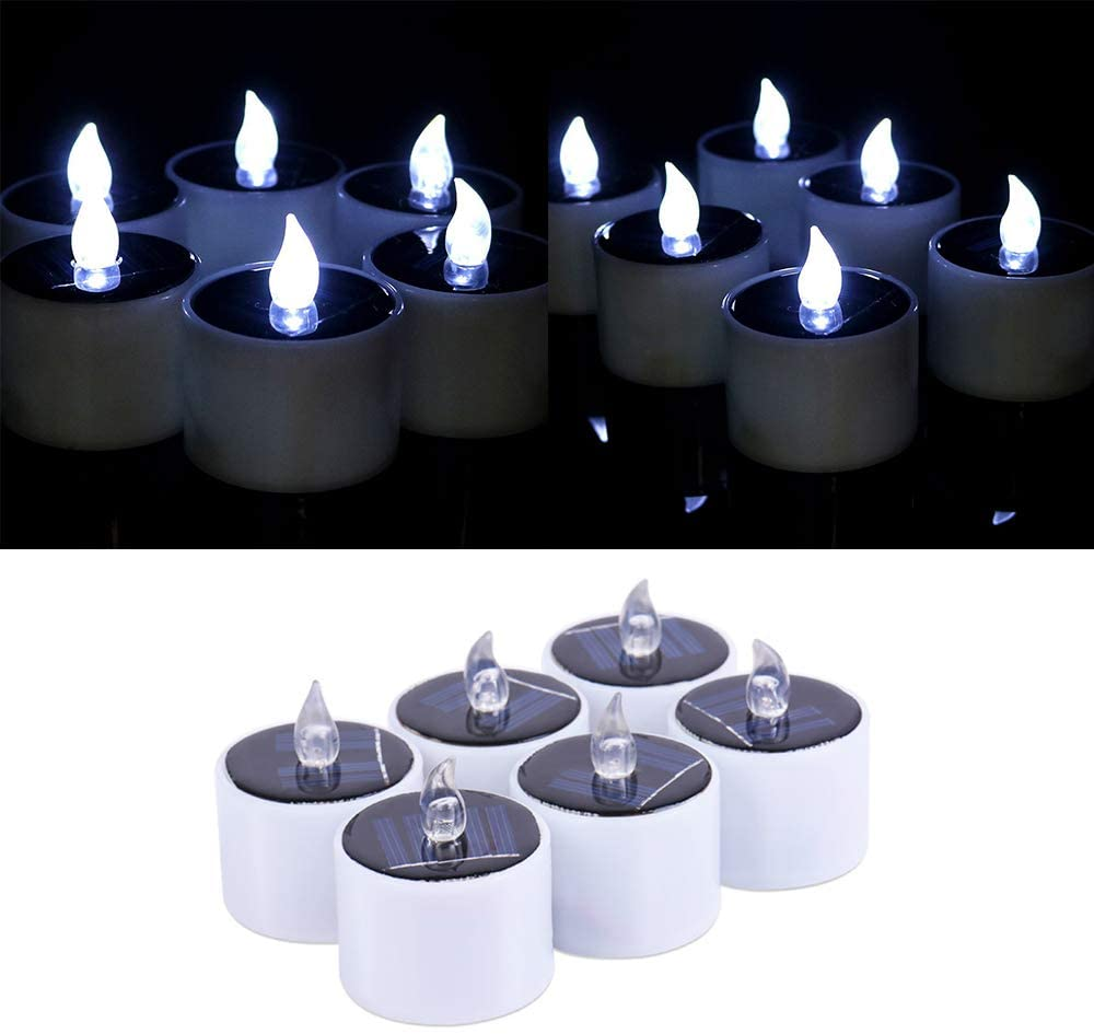 6PCS Waterproof Smokeless Solar Candles Lights Flame Light Teal Simba