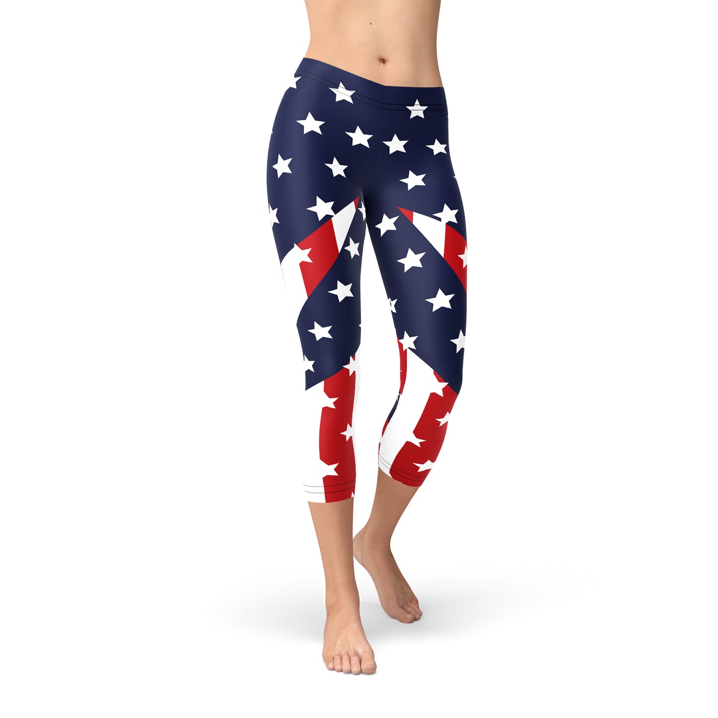 Womens American Flag Capri Leggings Maroon Sooty