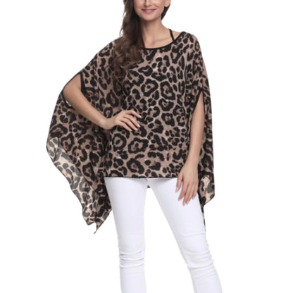 Womens Leopard Print Batwing Chiffon Top Yellow Pandora