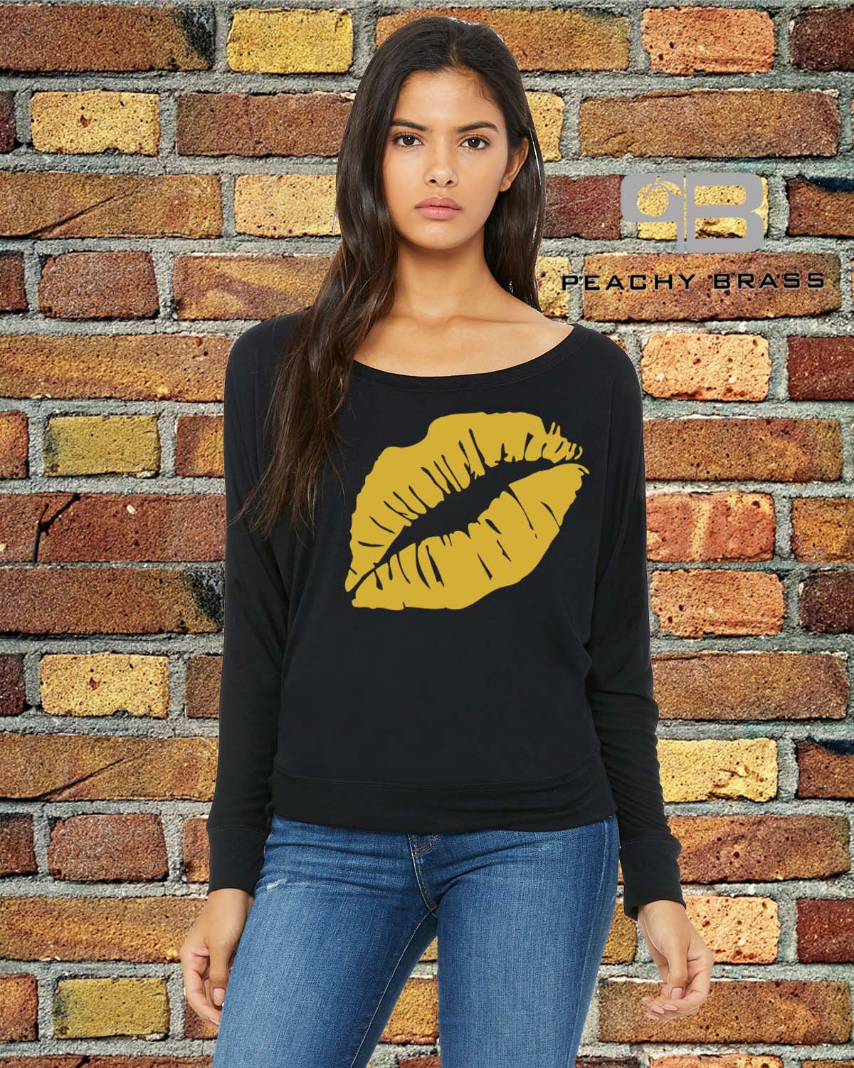 Women Off The Shoulder Lips Shirt Gold Charlie