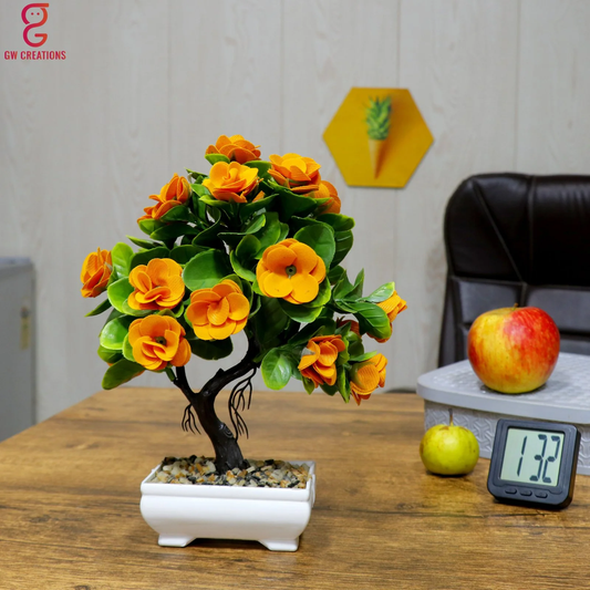 Artificial Bonsai Plant For Home Decoration (Yellow Flower) Brown Danae