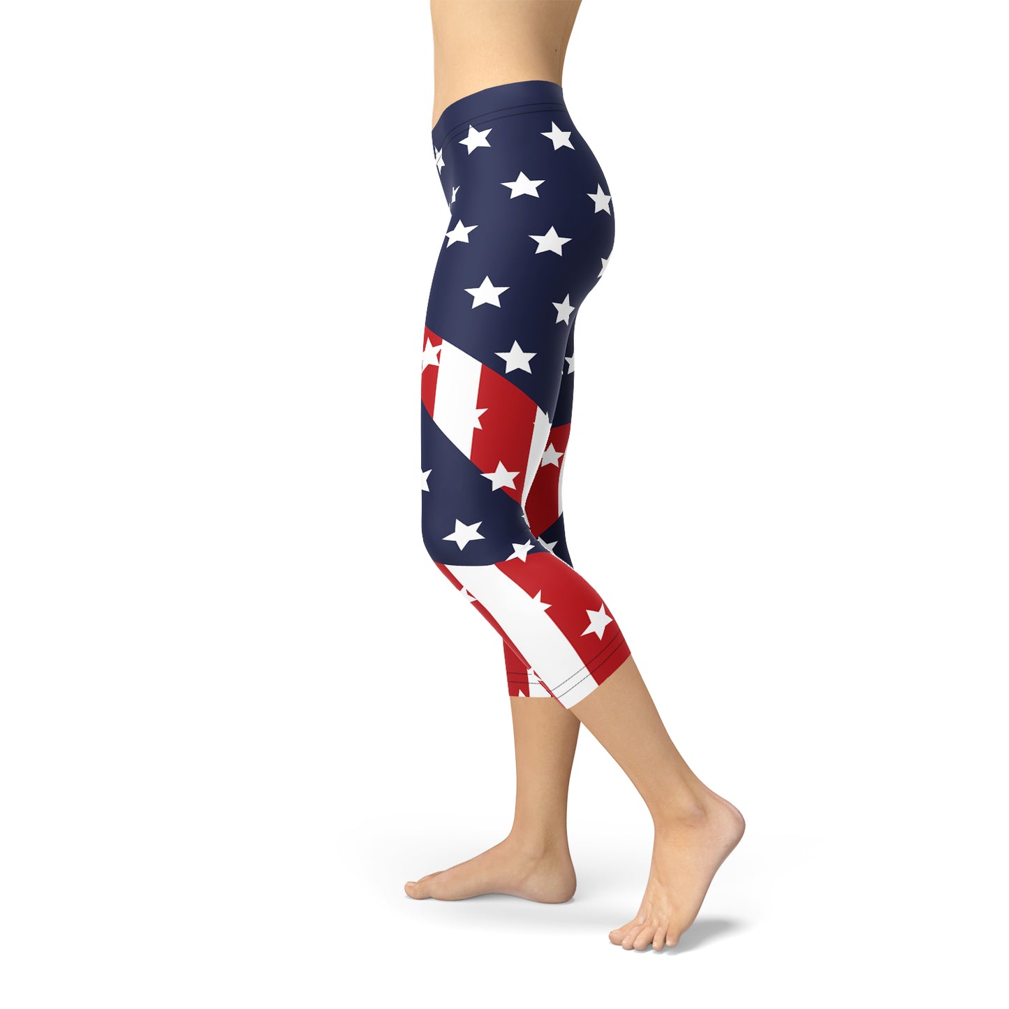 Womens American Flag Capri Leggings Maroon Sooty