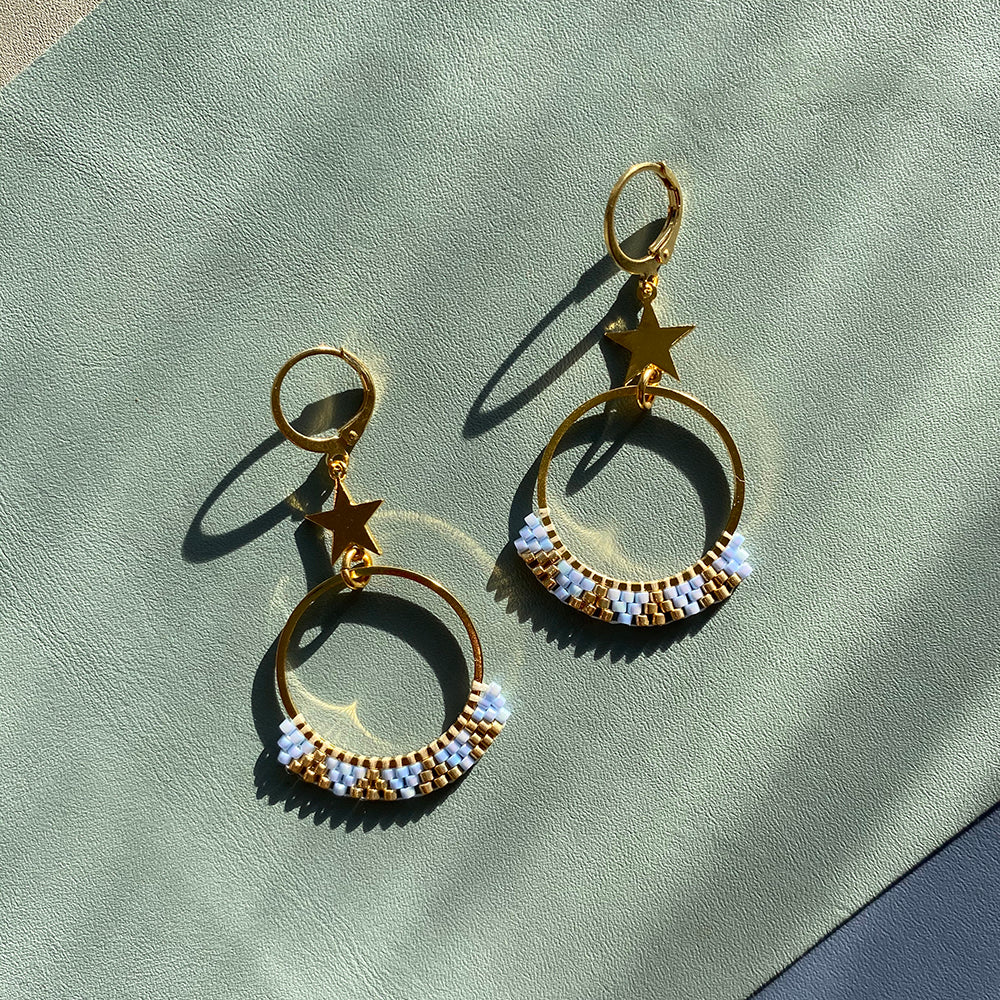 Frosted Star Dangle Earrings Yellow Athena