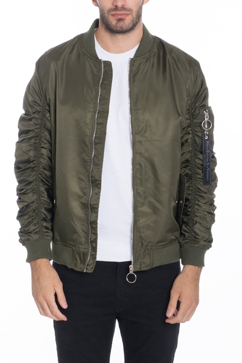 Solid Polyester Scrunched Windbreaker Bomber Jacket Lime Milo