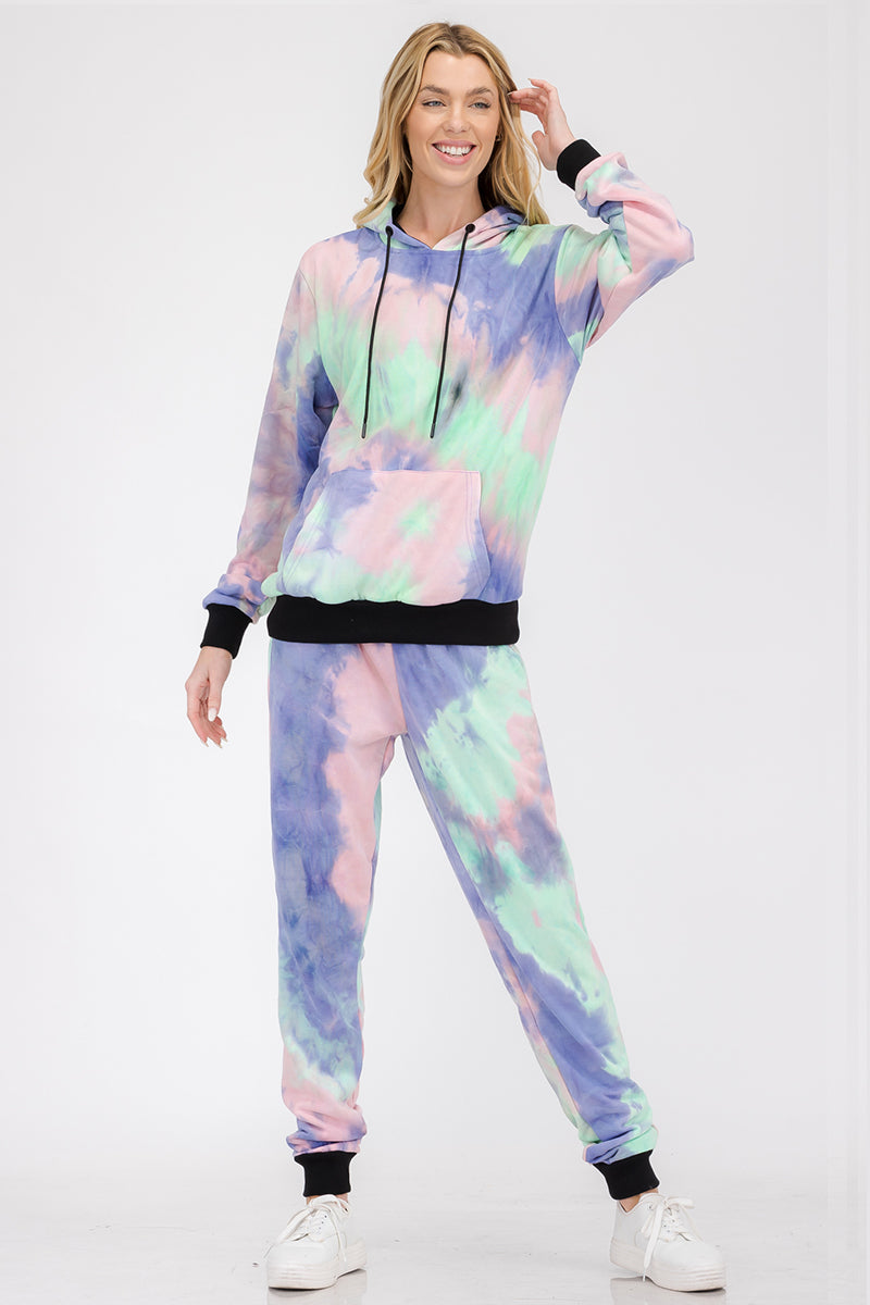 Womens Cotton Tye Dye Lounge Wear Sweat Set Lime Milo