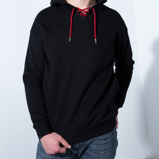 Black Hoodie with Colored drawstrings, Pullover casual sweatshirts Orange Ash