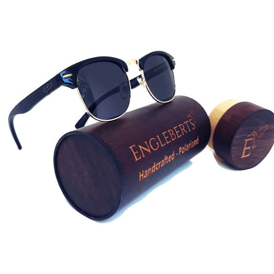 Midnight Black Bamboo Club Sunglasses with Case Purple Ariadne