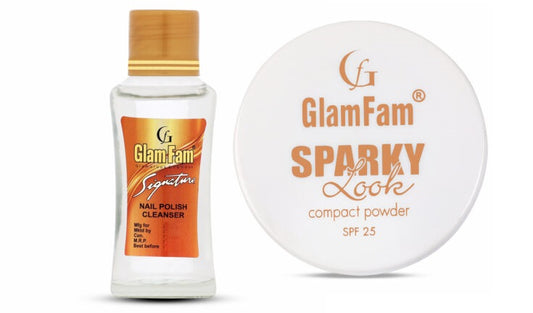 Glamfam Sparky Look Compact & Signature Nail polish remove (Pack of 2) Apricot Max