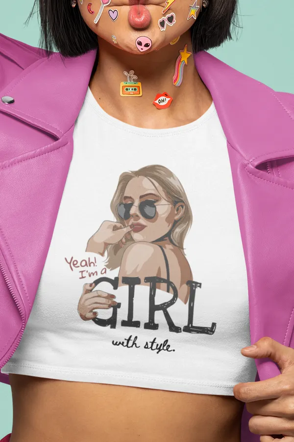 White Girl With Style Graphics Printed Crop Top For Women Size-S Blush Nemesis