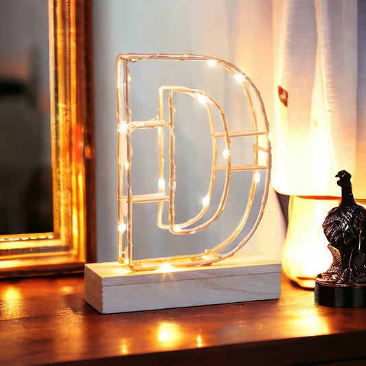 Light Up Letter D Wire Frame Copper Rose Gold Alphabet Light Coffee Hemera