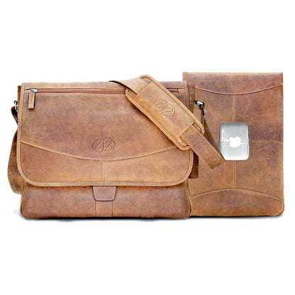 MacCase Preium Leather 14" MacBook Pro Messenger Bag Ochre Eurybia