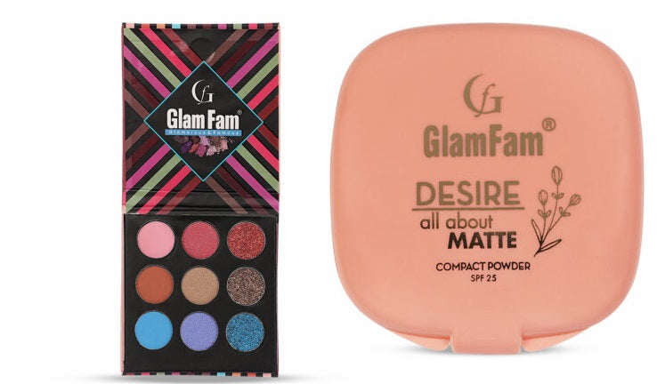 Glamfam Desire Matte Compact Powder & Eyeshadow 9 IN 1 (Pack of 2) Apricot Max