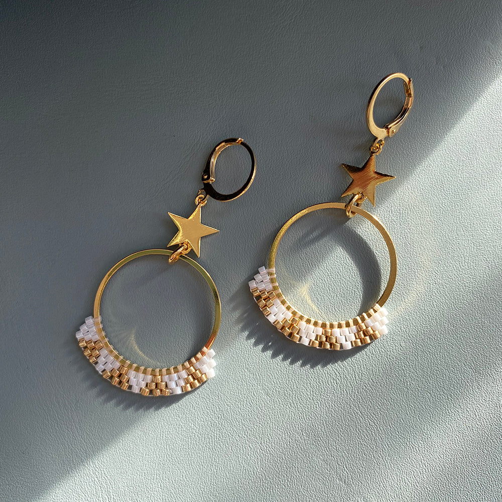 Frosted Star Dangle Earrings Yellow Athena