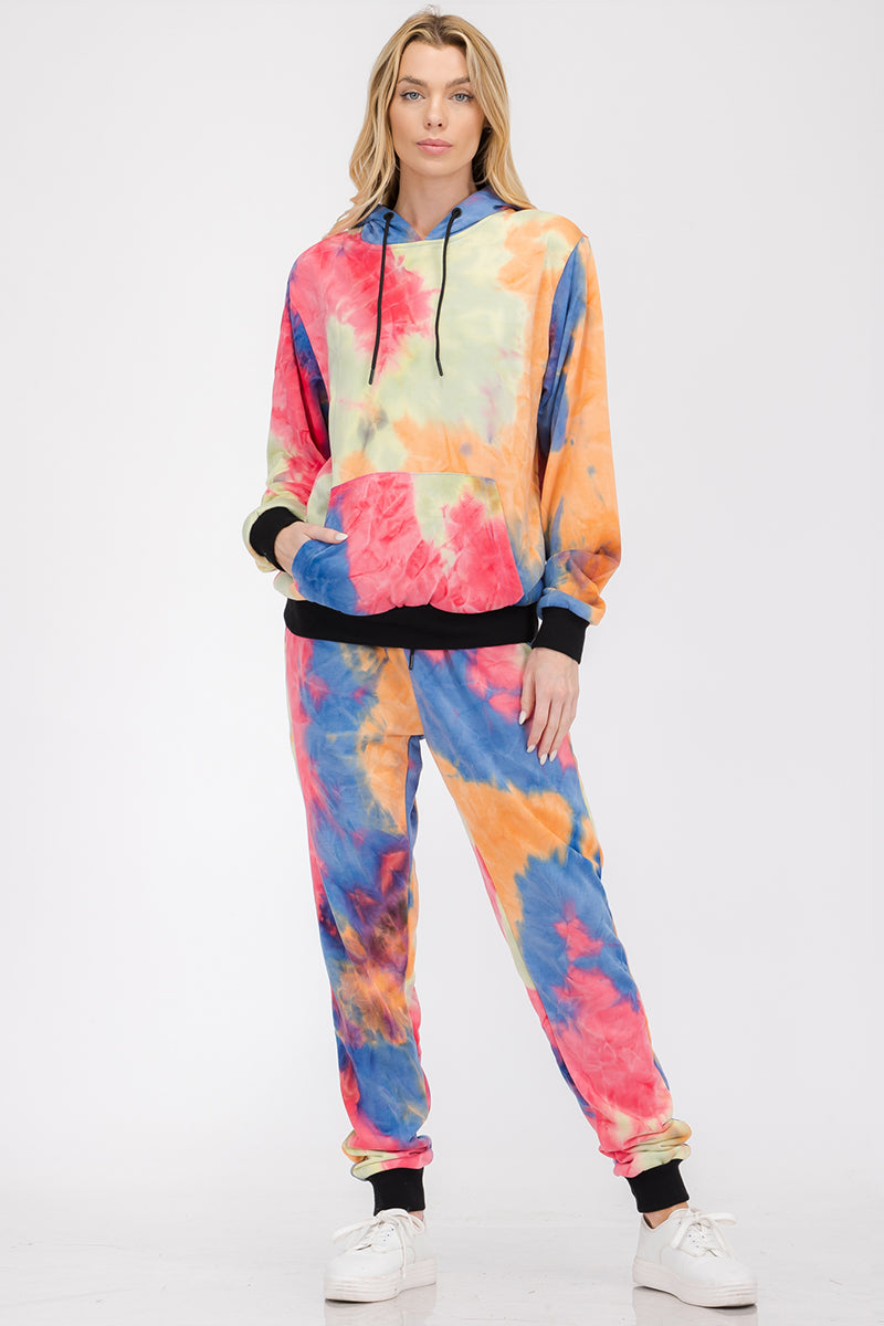 Womens Cotton Tye Dye Lounge Wear Sweat Set Lime Milo