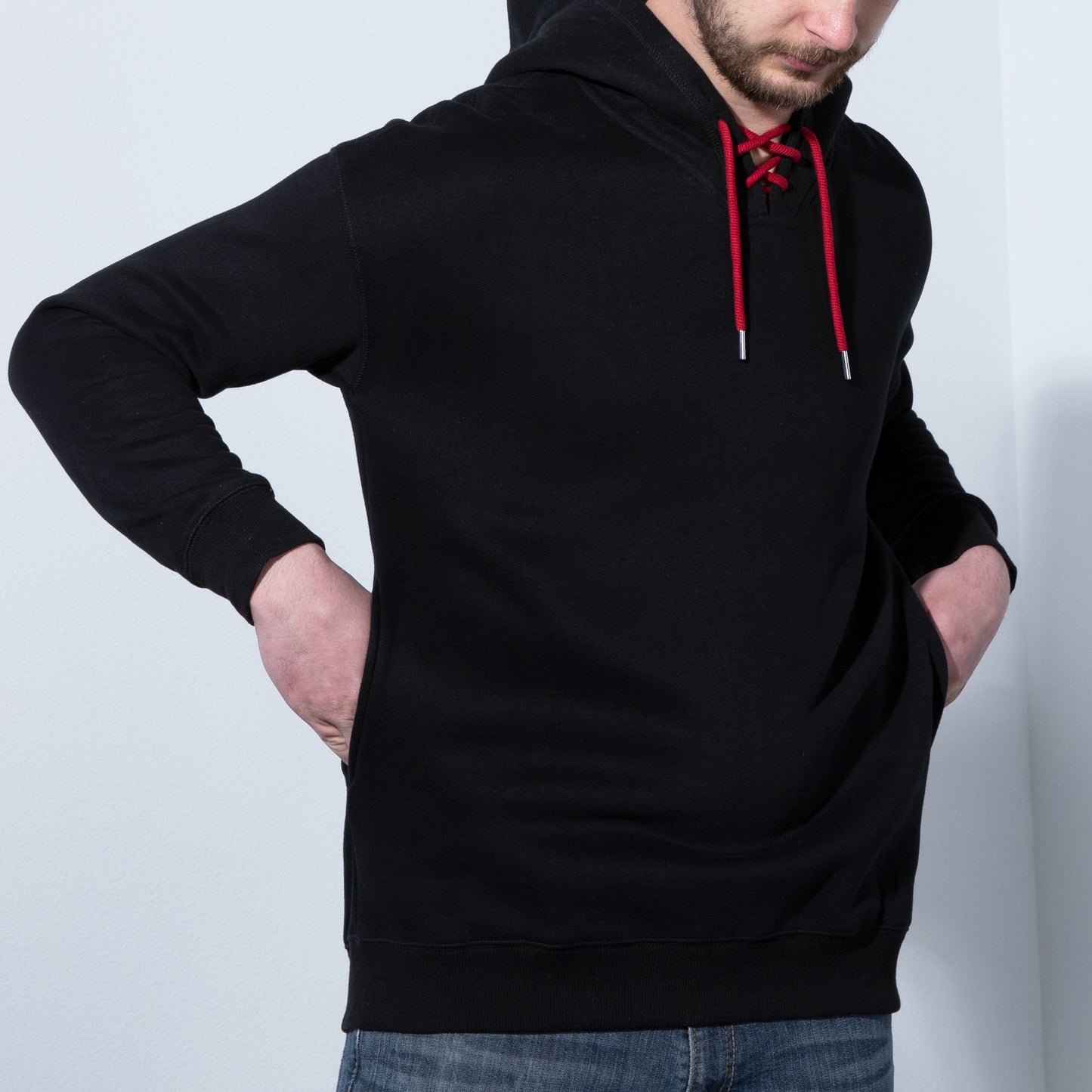 Black Hoodie with Colored drawstrings, Pullover casual sweatshirts Orange Ash