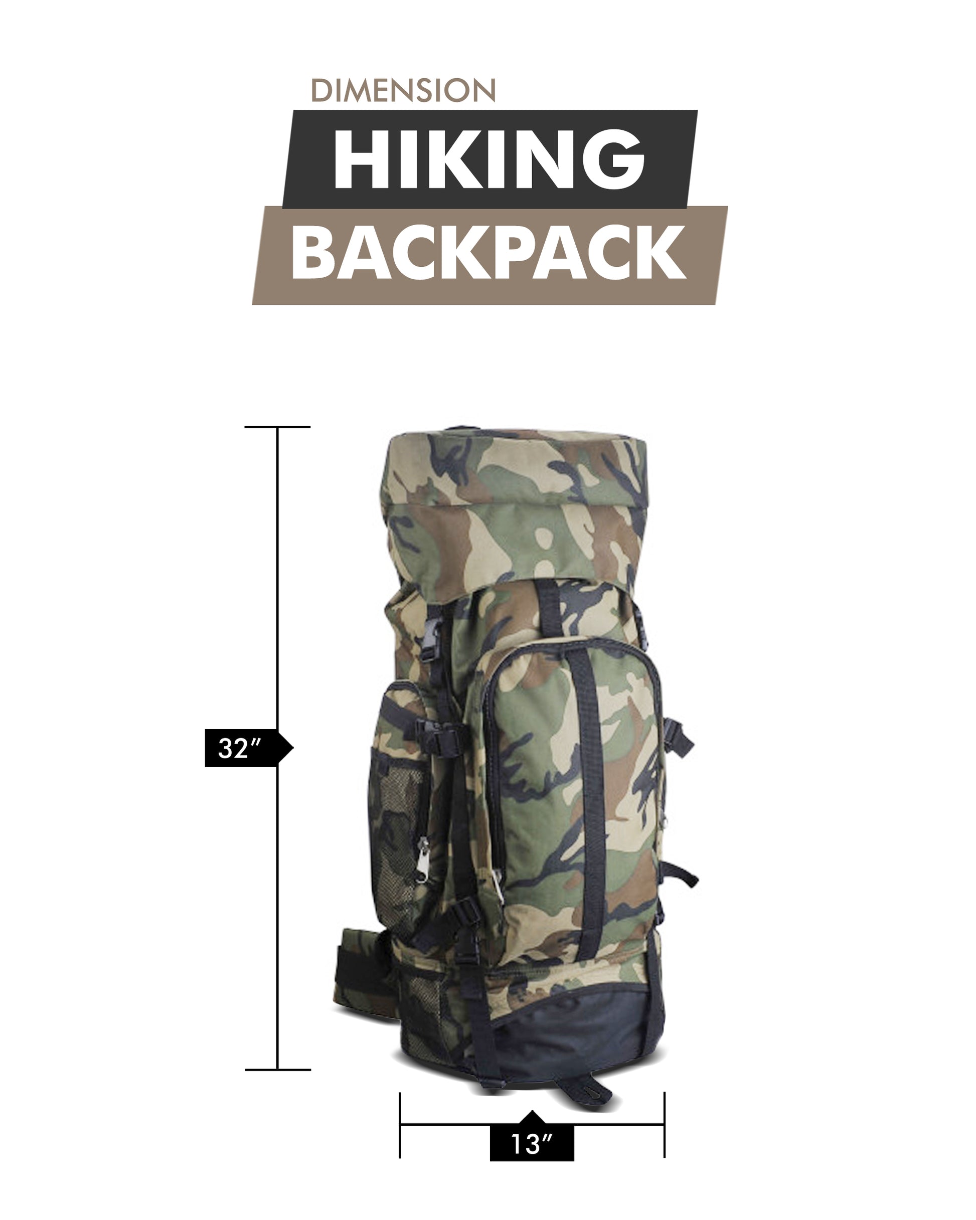 Camouflage 30" Hiking/Camping Water-Resistant Mountaineer's Backpack Lime Sycamore