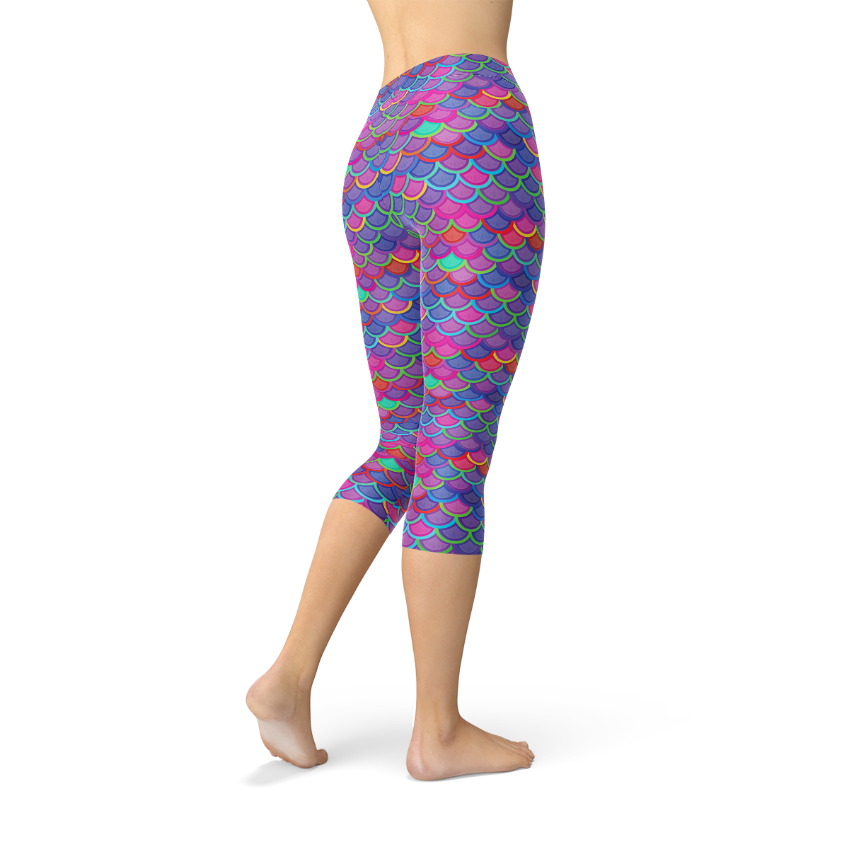 Womens Purple Pink Mermaid Capri Leggings Maroon Sooty