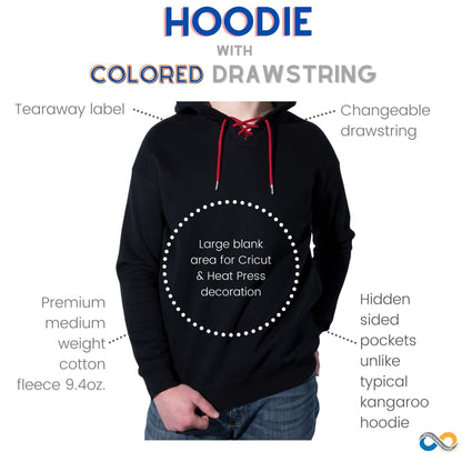 Black Hoodie with Colored drawstrings, Pullover casual sweatshirts Orange Ash