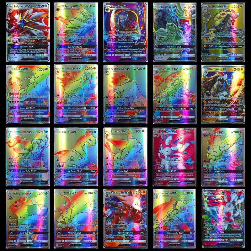 100/120pcs Cartoon Game Card Pokemon Card 95 GX Pokemon Card Teal Simba