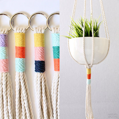 Macrame Plant Hanger, Hanging Planter, Color Block Silver Simba