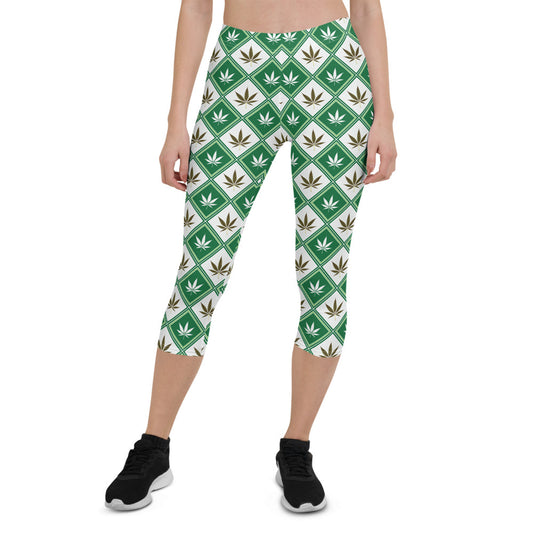 Womens Cannabis Green Capri Leggings Maroon Sooty