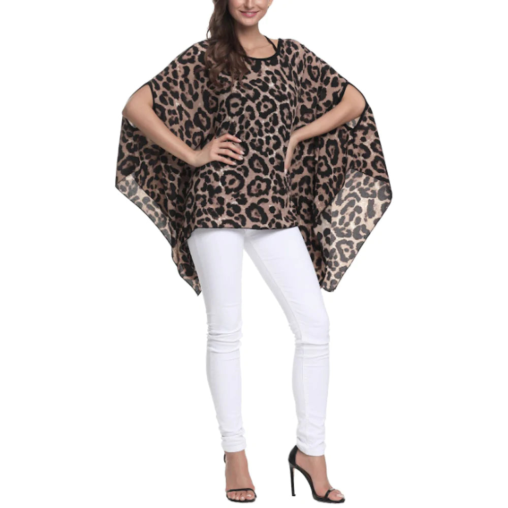 Womens Leopard Print Batwing Chiffon Top Yellow Pandora