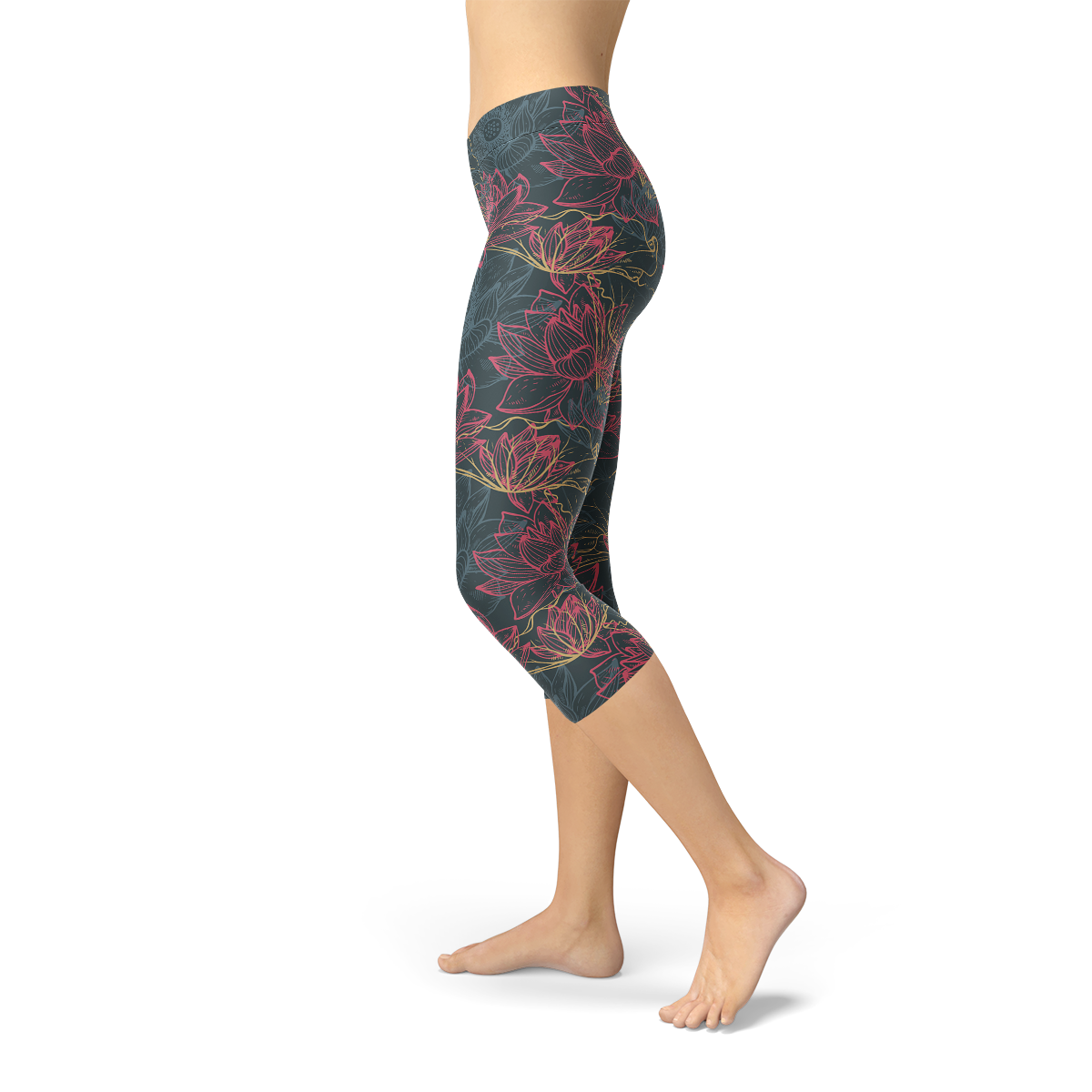 Womens Floral Lotus Capri Leggings Maroon Sooty