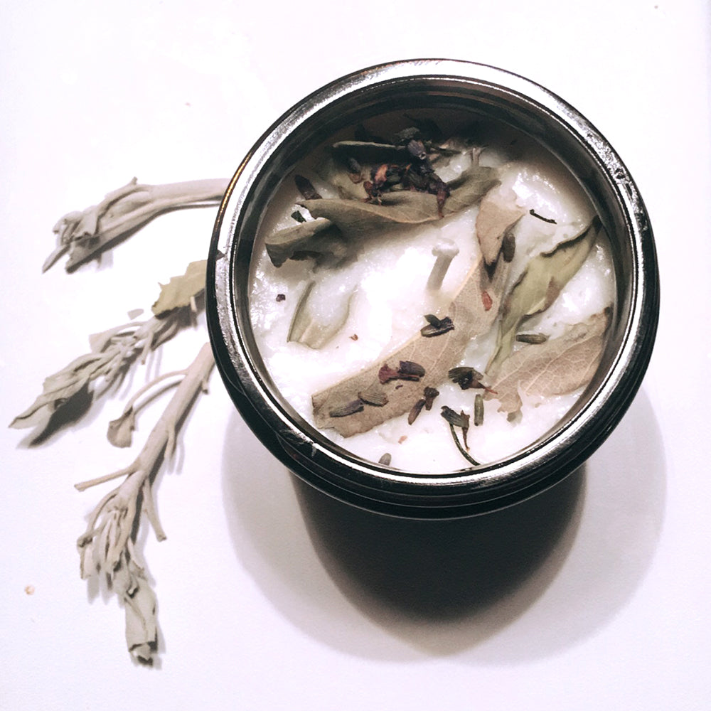 Lavender + White Sage Aromatherapy Scented Soy Wax Candle Indigo Poseidon